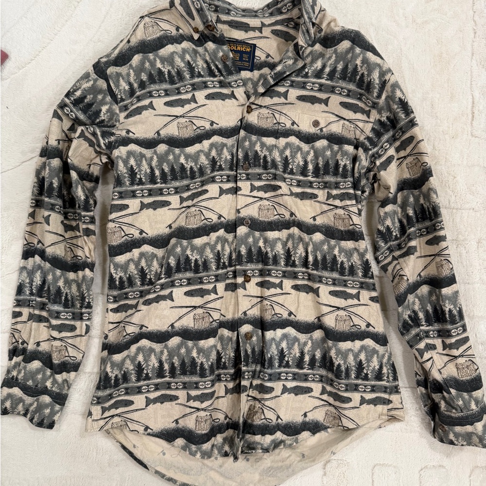 Woolrich Cream and Black Outdoor Patterned Button-Down Shirt